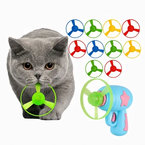11 Pcs Cat Fetch Toy Set Launcher Gun, Flying Disc Toy, Cat Track Toy for Cat Training Hunting Chasing Interactive Cat Toys for Bored Indoor, Cute Kitten Kitty Toys, Flying Propellers For Dog and Puppy Toy Pet Supplies sohochic,back to school
