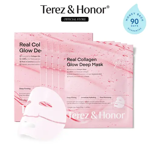 Terez & Honor Overnight Collagen Face Mask: Korean Deep Collagen Sheet Mask - Best Glow, Hydrating, Firming Anti-Aging Treatment for Smooth and Radiant Skin - Sleeping Mask Gentle for Sensitive Skin
