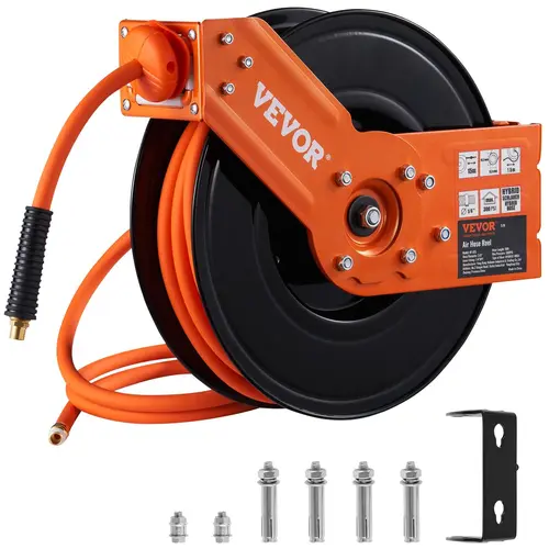 【Back to School】VEVOR Retractable Air Hose Reel - 100 FT Max, 300 PSI All-Weather Flexible Hybrid Hose, Automatic Air Compressor Reel with 5 FT Lead-In, Heavy-Duty Single Arm Steel Mount (Wall Mounted/Ceiling/Wall Compatible)