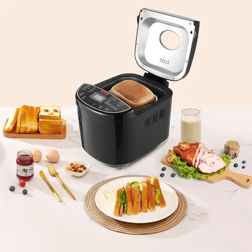 VEVOR Digital Breadmaker - 2LB Corded Automatic Compact Dough Machine for Home Kitchen, Kitchen Appliances, Household Appliances, Nonstick Ceramic Pot, 19-in-1 Functions, 3 Crust Colors, 1-Key Baking for Stress-Free Bread Making