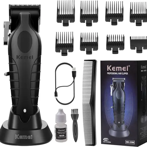 KEMEI 2296 Professional Hair Clippers for Men Cord/Cordless Hair Cutting Kits, Hair & Beard Trimmer, T Blade Barber Clipper with USB Rechargeable, Black Km-2299