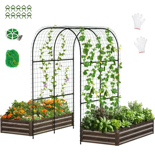 Lilypelle Rectangular 3-in-1 Galvanized Metal Elevated Planter Box with Tall Garden Arch Trellis - Wind-Resistant, Durable Climbing Stand for Outdoor Cucumbers, Grapes, Maximizing Small Garden Space