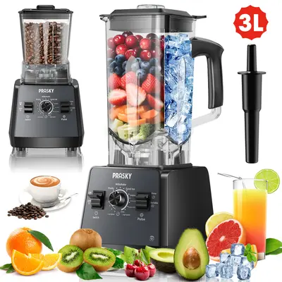 PRASKY Blenders for Kitchen, 3L/102OZ Large Capacity Professional Blender & Grinder Combo 2-in-1 Powerful Dual-Container Kitchen & Household Appliance, BPA-Free for Smoothies, Ice Crush, Frozen Drinks Home Multifunction Juicer