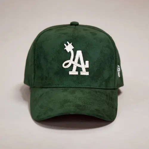 MOJA BASICS LA Plug Premium A-Frame Snapback Hat - Unisex Deep Green Suede-Like Polyester Spandex Premium Headwear Cap