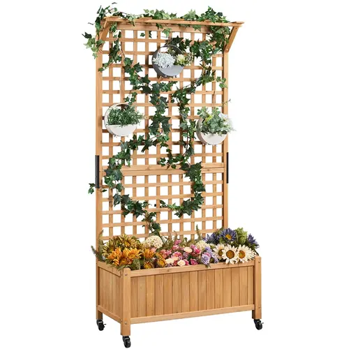 Yaheetech 75/50" H Horticulture Garden Planter with Trellis for Vine Climbing Plants Garden Box Outdoor w/Drainage Holes Raised Garden Bed Garden Planter Box for Flowers