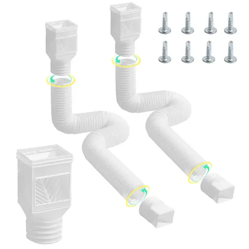 【Summerfinds】VEVOR 2-Pack Flexible Rain Gutter Downspout Extensions, Extendable 22"-63", with Twist-On Adapters & Transparent Filter, Blocks Leaves & Debris, Prevents Water Damage, for Rainwater Drainage System, White, Leaves And Debris Block, Water Damag