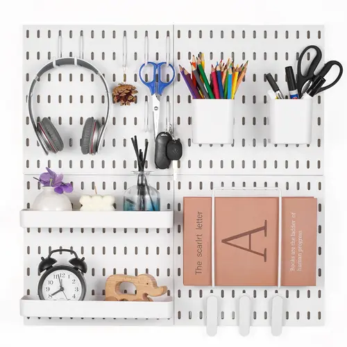 【Summerfinds】VEVOR ABS Plastic Peg Board Combination Set - 4 x 11in x 11in Panels Power Tool Organizer with Accessories, 20lb Capacity, Easy-Install Wall Storage That Maximizes Space for Garage, Kitchen