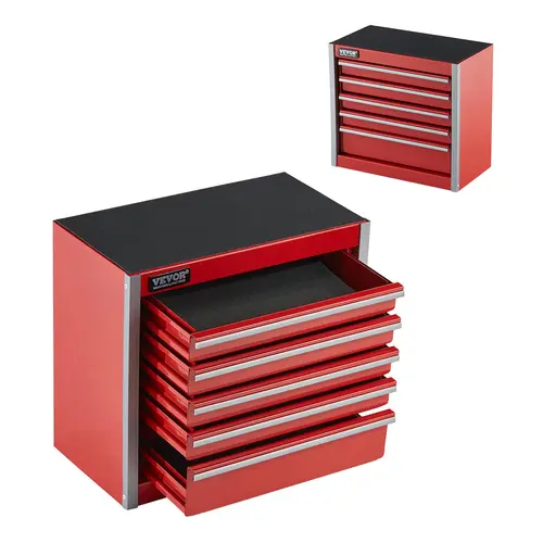 【Summerfinds】VEVOR 8.6-in Portable Steel Body Tool Box - 5-Drawer Heavy-Duty Tool Storage Kit with EVA Liners, PP Feet Pads, Ball Bearing Opening, Powder Coated Finish for Vanity, Desk with Storage, Workshop (Red), Office