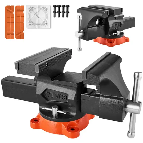 【Summerfinds】VEVOR 8" Jaw Width Bench Vise, 8" Max Opening, 3.7" Deep Throat, 360° Swivel Locking Base, Ductile Iron Heavy Duty Workbench Vise, 60mm, 6744lb Capacity, Dual-Jaws for Round Pipe Clamping