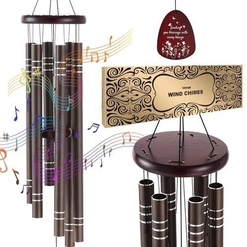 【Summerfinds】VEVOR Wind Chimes for Outside 1067 mmDeep Tone Wind Chimes with 6 TubesUnique Large Memorial Wind Chimes for AnniversaryGrace Outdoor Decor for Your PatioPorchGarden & BackyardDark Brown