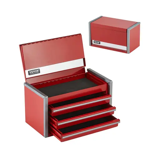 【DealsForYouDays】VEVOR Metal Tool Box 8.6-inchPortable Metal Tool Box with 3 DrawersSmall Tool Chest with EVA Liners and PP Feet PadsHeavy-Duty Steel With Ball Bearing Opening and Powder Coated FinishRed