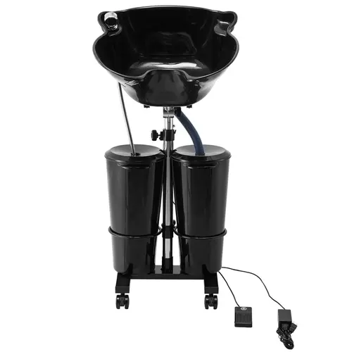 VEVOR Portable Shampoo Bowl,  Shampoo Sink for Washing Hair with Electric Pump, Includes 2 Buckets 2 Showerheads, Drain Hose, Height and Angle Adjustable Portable Wash Bowl for Home Salon Use, Black,dorm essentials,home essentials