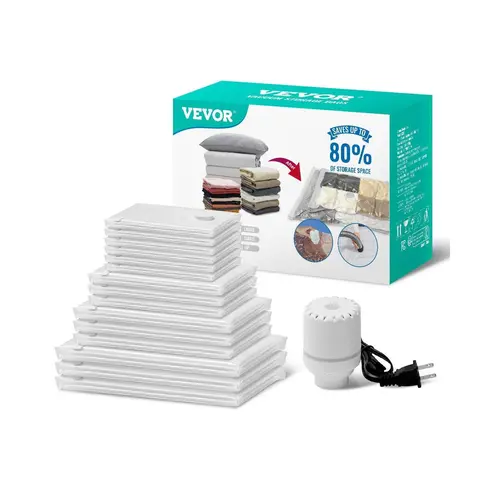 VEVOR 15-Pack Reusable Compression Space Saving Zipper Bags with Electric Pump, Home Storage Organization Tool, Closet Organizer, Father's Day Gift for Comforters, Clothes, Travel Essentials