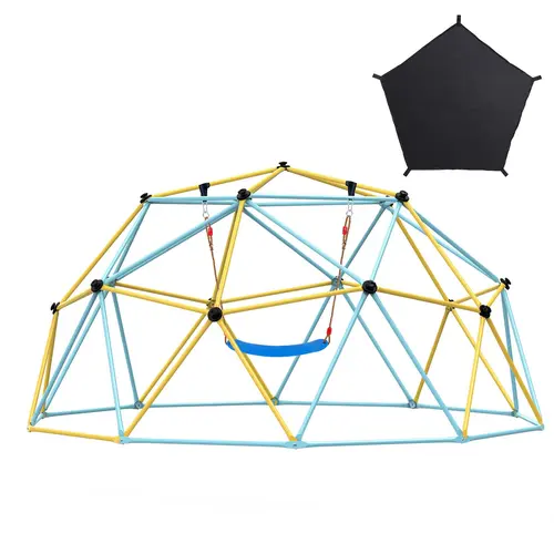 【Summerfinds】VEVOR 10FT Steel Kids Climbing Dome Playground Set (3-10 Years), Metal Equipment with Hammock, Swinging Feature, 750LBS Capacity, Easy Assembly, Climbing Grips, Backyard Outdoor Playset, Kids Toys, Outdoor Play Sets