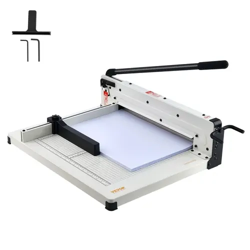 VEVOR 17-Inch Heavy Duty Guillotine Paper Cutting Machine - Office Gadgets, A3 Paper 400-Sheet Capacity, Hardened Steel Construction, Blade Lock, Ruler Guide, Security Guard, Fast Precision Trimmer for Office Use, White