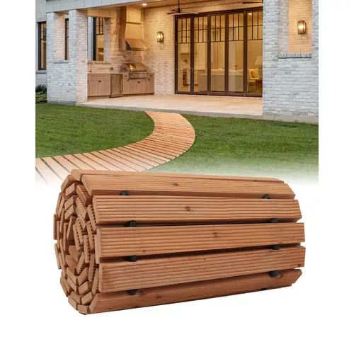 【toolupgrade】VEVOR Cedar Wood Garden Pathway - 96 Inches Long x 17 In Non-Slip Curved Roll-Out Walkway with Wire Rope Connection, Wet-Safe Footing, for Weddings, Parties, Backyard Boardwalk, Garden Accessories