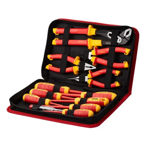 【Summerfinds】VEVOR Insulated Screwdriver Set 12-Piece Professional Electrical Screwdriver Set1000V Insulated Electrician Tool Setwith Magnetic Phillips Slotted TipsInsulated Pliers, and Diagonal Pliers