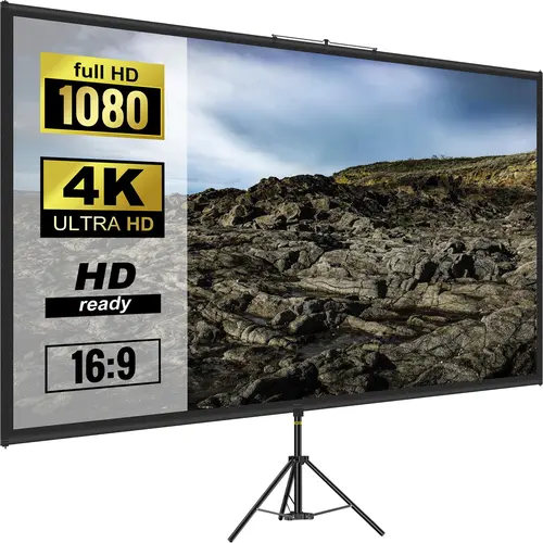 【Summerfinds】VEVOR 100in 16:9 Foldable Aluminum Adjustable Tripod Projection Screen, 4K High Definition Wrinkle-Free Easy Setup Portable Screen, for Home Cinema Gaming Indoor & Outdoor Use