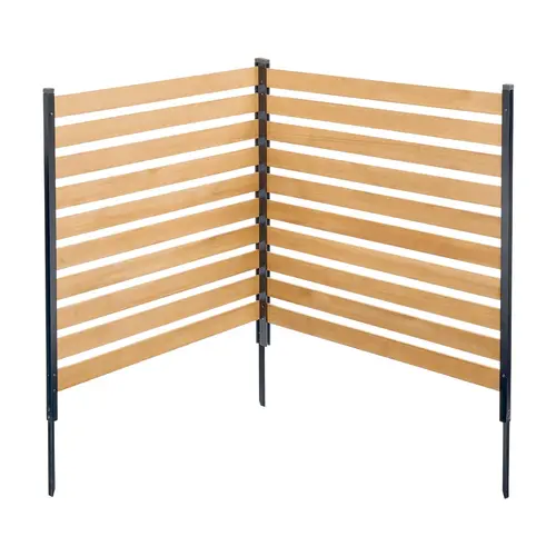 【Summerfinds】VEVOR 38x42 in Louvered Wood Privacy Fence, 2-Panel Slatted Natural Look Outdoor Enclosure with Metal Stakes, Easy DIY Installation, Ac Unit Cover, Trash Can Hider for Garden Supplies, Louvered Fence, Wooden Privacy Fence