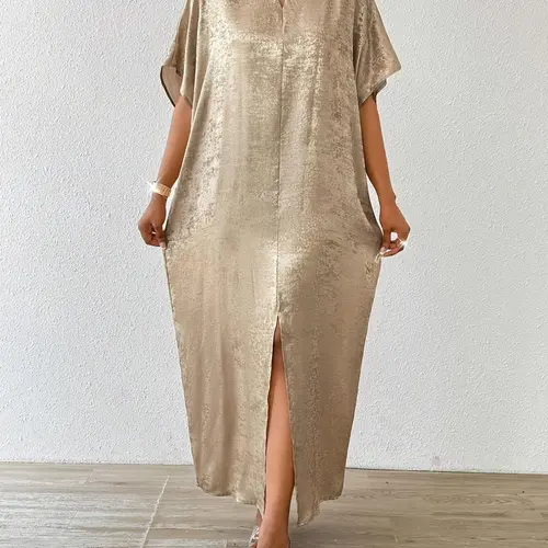 Women's Half Sleeve Long Dress, Elegant Chic Loose Split Thigh Dress for Party Holiday Wedding Guest, Ladies Muslims Clothes for All Seasons