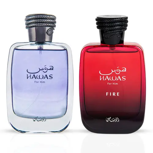 Hawas for Him & Hawas Fire Eau de Parfum Sprays 100ml (3.4 oz) by Rasasi (Bundle) - Fresh Aquatic & Marine Men’s Bundle