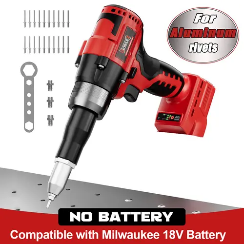 Cordless Electric Pop Rivet Gun Compatible with Milwaukee 18V Battery(NO Battery!!),Rivet Tool with 3 Size (1/8", 5/32", 3/16")Aluminum Rivets,with Kit Nose Piece Hardware Home toolupgrade