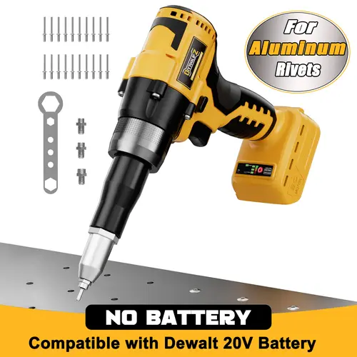 Cordless Electric Pop Rivet Gun Compatible with Dewalt 20V Battery (NO Battery!!), 3 Size (1/8", 5/32", 3/16") Aluminum Rivets, with Kit Nose Piece Hardware Tools Industrial Metal  toolupgrade