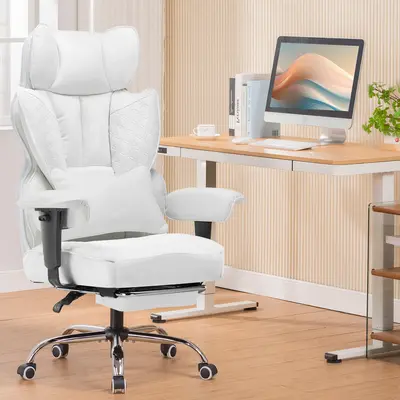 【Deals for You】Plus Size High-Back Office Chair, Leather Gaming Chair with Footstool Executive-Grade, Ergonomic Office Chair Featuring Pocket Spring Lumbar Support and Height-Adjustable Soft Armrests