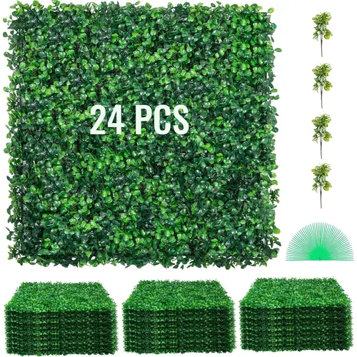【toolupgrade】VEVOR Polyethylene Artificial Boxwood Panels (20'' x 20'', 289-stitch Detail) - Sunproof Color Hold Artificial Boxwood Decorative Fences, Privacy Screen for Outdoor Garden, Indoor Decoration