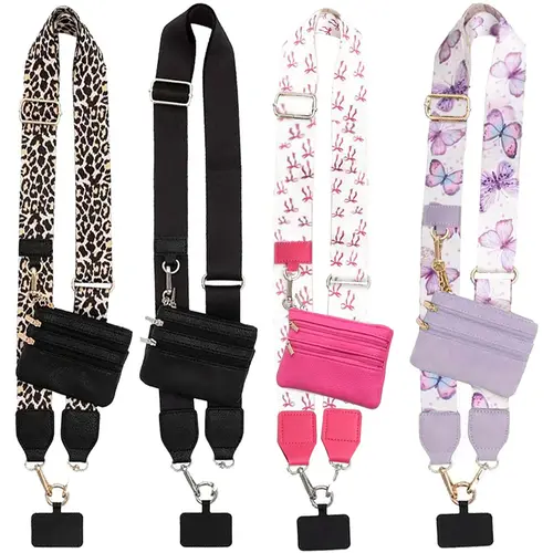 Mobile Phone Crossbody Strap with Clip-and-Go Design, Adjustable Wallet, Zipper Pouch, Phone Chain, Pink Butterfly Lanyard & Small Bag – Ideal for Grocery Shopping, Lunch Meetings, Running Errands, Valentine's Day Gift