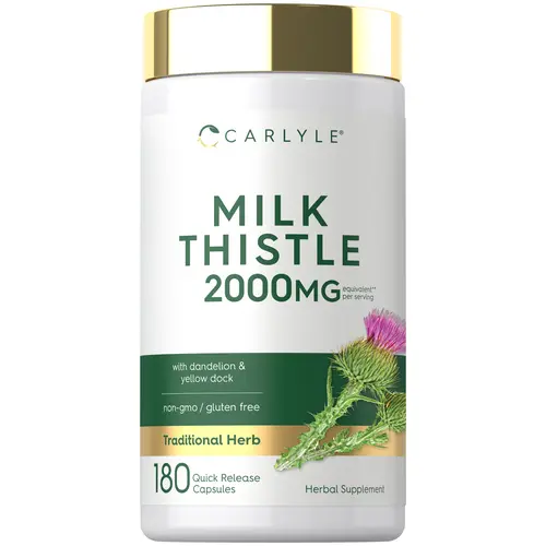 Carlyle Milk Thistle 2000mg - 180 Capsules - with Dandelion & Yellow Dock - Non-GMO, Gluten Free