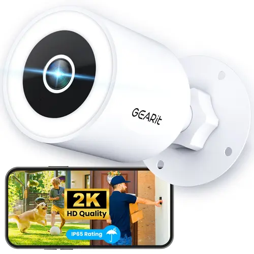 GEARit Cameras for Home Security - Outdoor Camera with Clear 2K HD Video - IP65 Weatherproof, Motion Detector Home Security Camera w/Color Night Vision, 2-Way Audio - Easy to Set Surveillance Camera, Home Security Cameras, Wired