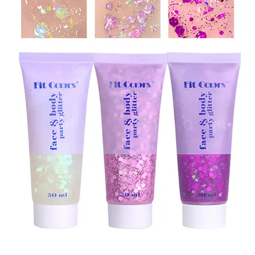 Holographic Face & Body Glitter Gel Cosmetics - Unique, Easy to Apply & Remove, Multi-Purpose for Concerts, Daily Cheeks Makeup, #1 White&Pink&Purple, Fast-Drying,back to school