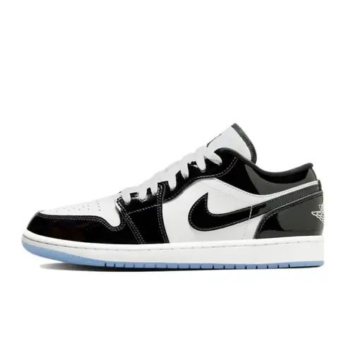 NIKE Air Jordan 1 Low SE Concord Men's Basketball Shoes - Low-Top Patent Leather Trainer, Cushioned Walking Shoes, Black Patent, True to Size, Translucent Icy Outsole
