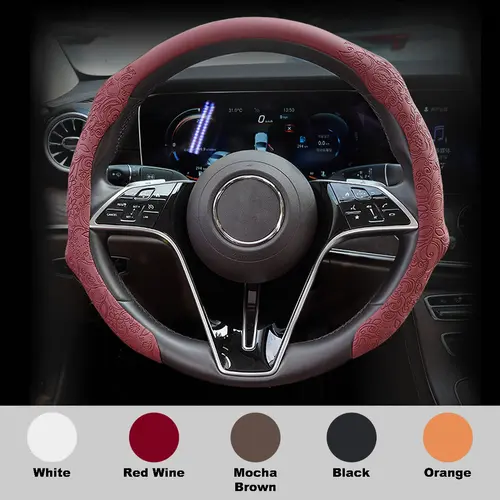SE SUPEREVER Napa Embossed Leather Car Steering Wheel Cover - Non-Slip, Wear-Resistant, Ultra-Thin Universal Grip Cover for 4-Season Automotive Interior Accessories Profile, Cars