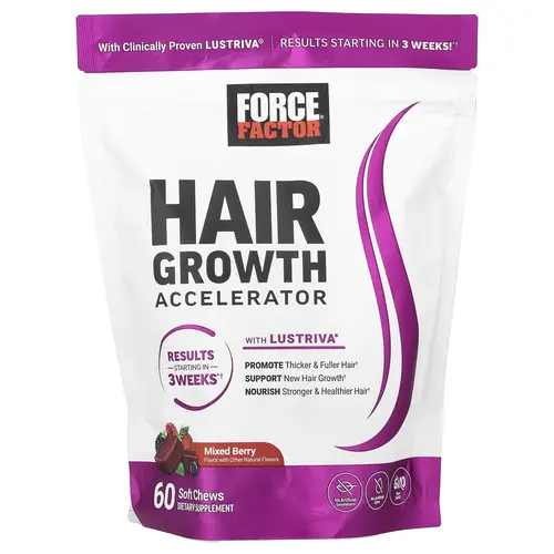 Force Factor Hair Growth Accelerator, Mixed Berry, 60 Soft Chews