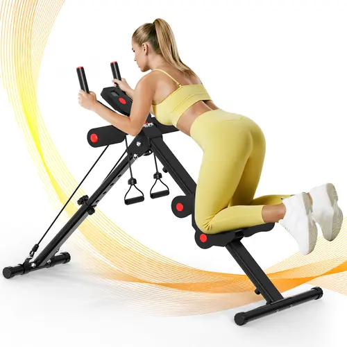 RELIFE Ab Trainer for Home Gym - Adjustable Steel Ab Roller with Dual Track, LCD Display, Foldable Design, Supports 440lbs, Core Workouts Exercise Equipment