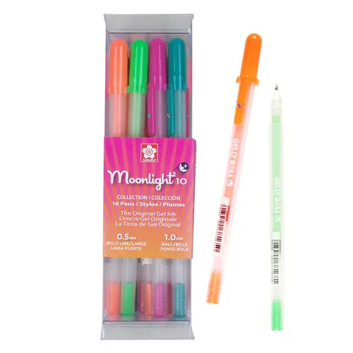 SAKURA Gelly Roll Moonlight Gel Ink Pens - 16-Pack Assortment Set, Bold Point, Bold Lines, Opaque Ink, Smooth Flow, Handwriting Pens & Refills, Office Stationery Writing Tools, Boxed Assortment Pens & Refills, Office Art Supplies, Colorful Gel Pens