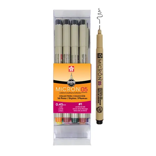 SAKURA Pigma Micron Fineliner Pens - 16-Pack Archival Ink Art Pens, Black Ink Fine Tip Markers with Micron 05 Tip for Office Stationery Writing Needs, Fine Point Pen, Pen Set