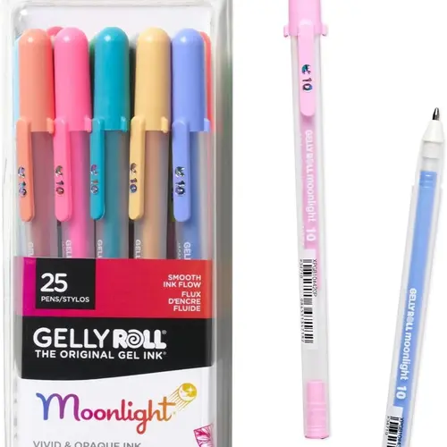 Sakura Gelly Roll Moonlight 25-Pack Bold Size 10 Colored Gel Pens - Smooth Flow Art Materials, Pens for Journaling, Office Stationery with Shades of Gray, Vivid Colors for Artists' Creative Projects