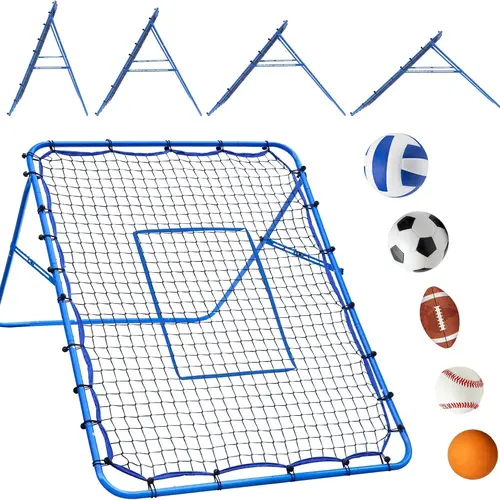 Winthai 5x4FT Unisex Multi-Sport Rebounder Pitchback Net with Steel Frame, 2x6-Angle Quick Adjustments, Target Ribbon Aim, Adjustable Targets, Compact Fold & Quick Setup, 1-Month Support, Ideal for Baseball Athletes’ Indoor/Outdoor Training