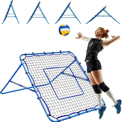 Winthai 4x4FT Multi-Sports Rebounder Net - Steel Frame Equipment with 2 x 6-angle adjustments, angle adjust function, target center ribbon for spike save reps, baseball pitch reps & precision training, volleyball equipment