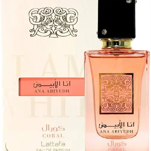 Lattafa Ana Abiyedh Coral Eau de Parfum for Women Adults, Warm Floral-Amber Liquid Fragrance with Coconut Vanilla, Soft Peach Burst, Watermelon, Amber Musk Trail Notes, 3.4 fl oz Edp Spray