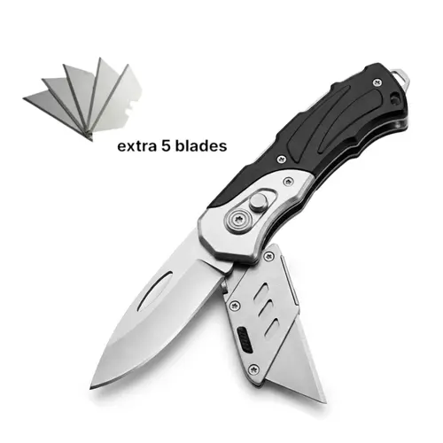 SUMMIT GEAR EDC 2-in-1 Folding Knife-Utility Knife,Dual Blade Design,Razor Blade,Box Cutter,Aluminum Handle,All- Metal,5 PICS SK5 Blades replacement,Belt Clip,Durable & Compact for Everyday Tasks Hand Tools and Gadgets for Home outdoorfun #fathersdaygift