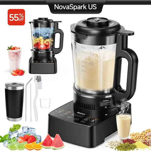PRASKY 15-in-1 Heating Blender & Nut Milk Machine with Glass Jar, Powerful Juicer Machine, Multifunctional Juicer, Smoothie Blender, 24H Delay Start, Self-Clean, Keep Warm for Homemade Baby Food, Grains, Summerwin