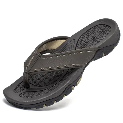 HOBIBEAR Men's Flip Flops - Synthetic Faux Leather Soft Walking Shoes, Open Toe, Thong Strap, Rubber Sole, Arch Support, Abrasion Resistant, Waterproof, Wide Fit, Ideal for Outdoors, Father's Day Gift, Footwear,back to school,back to school haul