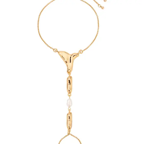 Liquid Metal Hand Chain with Decorative Elements and Beads