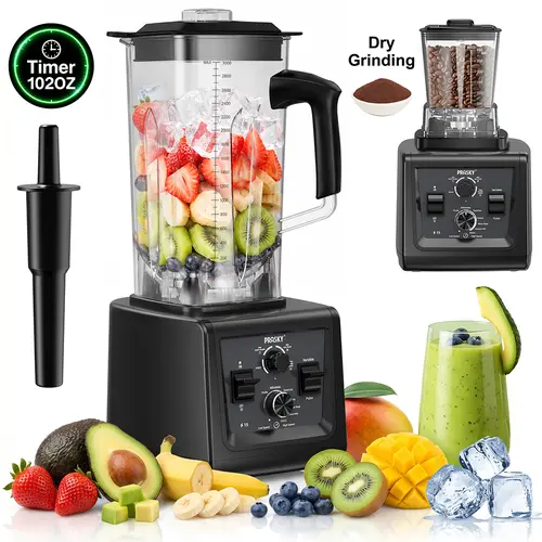Prasky PRO Commercial Blender - 2400W Motor, 25k RPM Ice Crusher Machine, 68oz/102oz Timer (Optional), Extra 17oz Jar, 2 BPA-Free Cups, 2 Containers, Dishwasher Safe, Family Use for Smoothies, Juices
