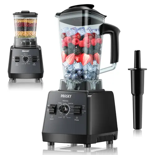 Prasky Professional 68oz Multi-Functional Blender Grinders - 2-in-1 BPA-Free 2 Containers (Including 500ml), Countertop Model with Adjustable Speed, Pulse Function, Ice Crushing, Juice Smoothie Making for Smart Home Enthusiasts