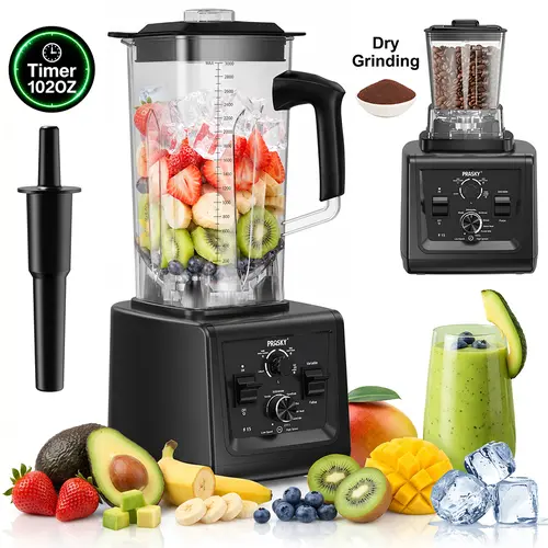 Prasky 2-in-1 102oz Countertop Blender with Timer - 2500W/1000W Powerful Juicer Machine, Smoothie Maker, Chopper & Grinder Combo, BPA-Free 2 Containers, Ice Crushing, Home Multifunction Juicer, Blender for Shakes, Durable Gift for Mom